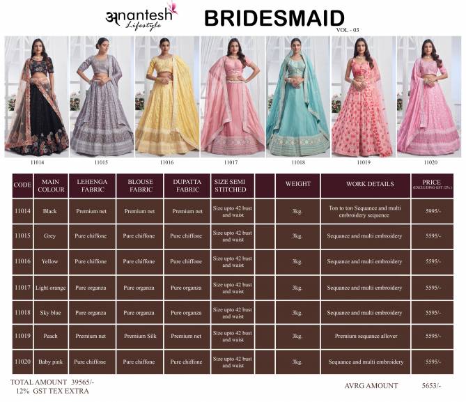 Bridesmaid Vol 3 By Anantesh Wedding Designer Lehenga Choli Surat Wholesale Market 